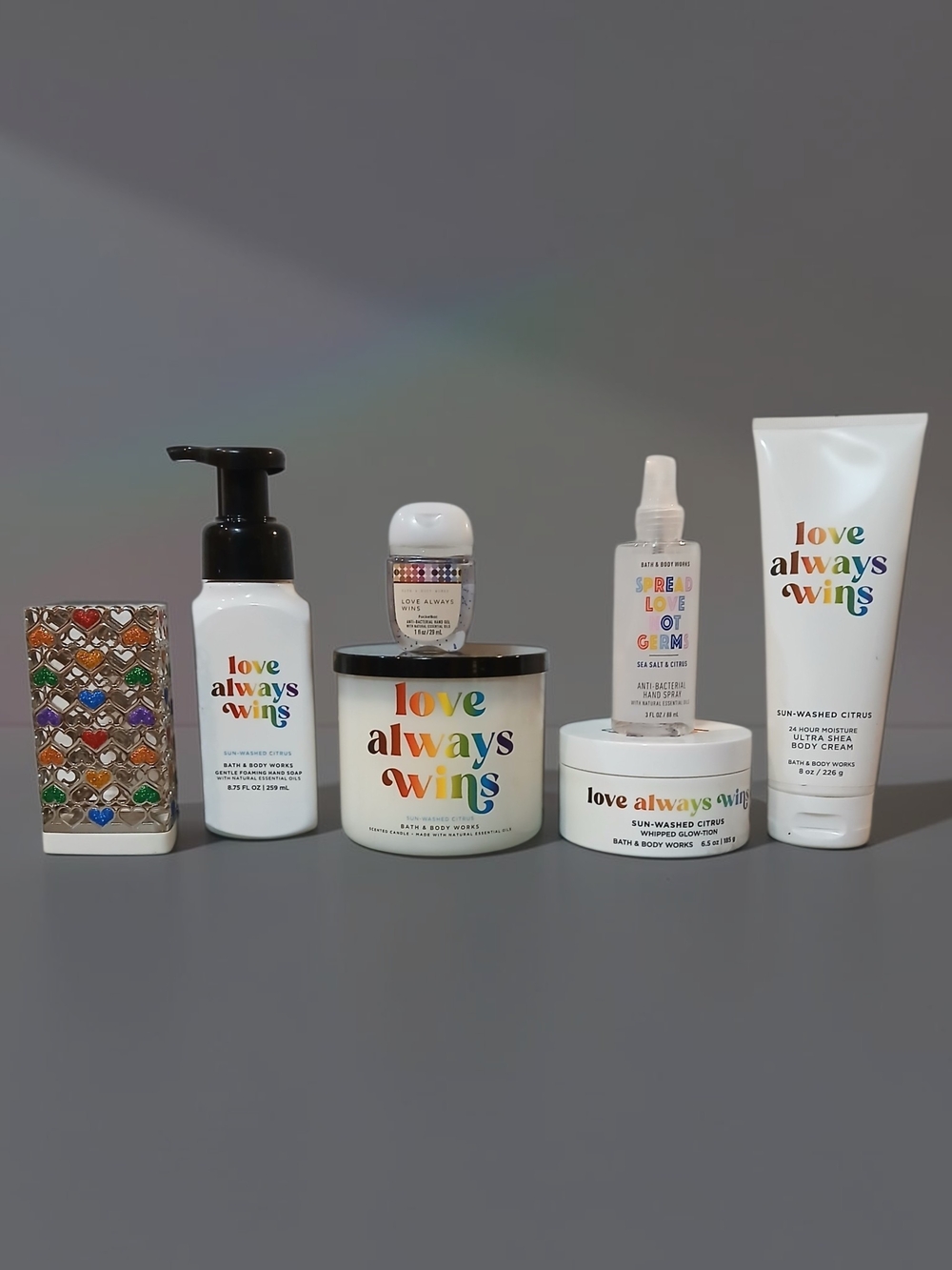 Bath & Body Works Love Always Wins White & Multicolor Body Care Set And Candle